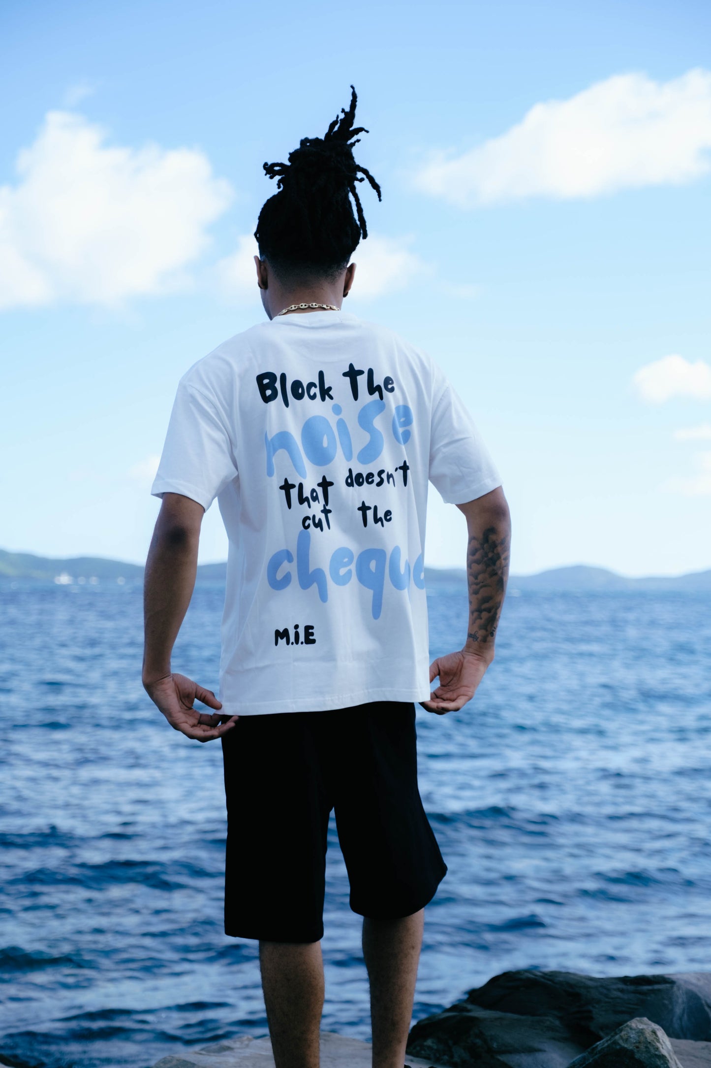 Block The Noise Tee - White & Charcoal